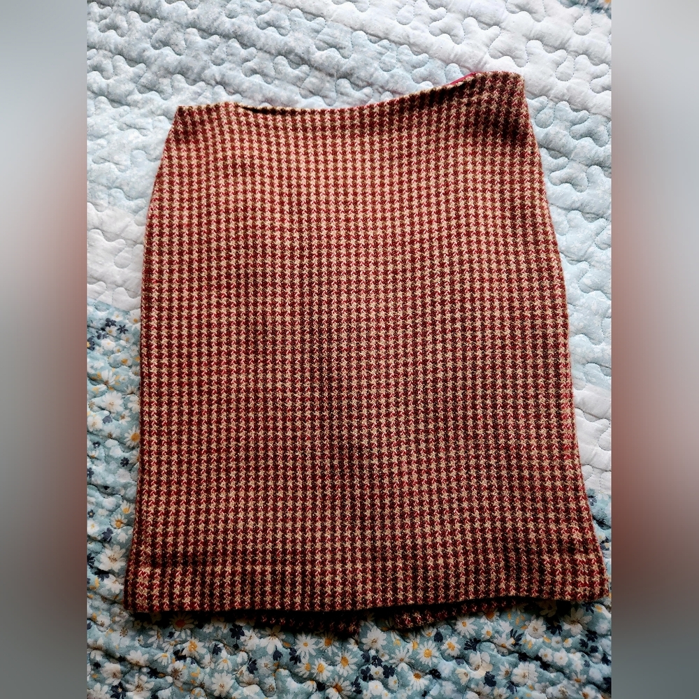 LOFT Wool Brown, Cream And Red Pencil Skirt